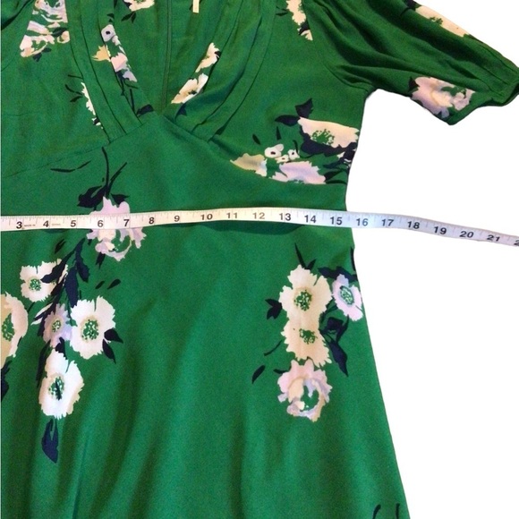 Free People Dress Size 4 Neon Garden Green Floral Mini Fit n Flare  Puff Sleeves - Picture 11 of 14